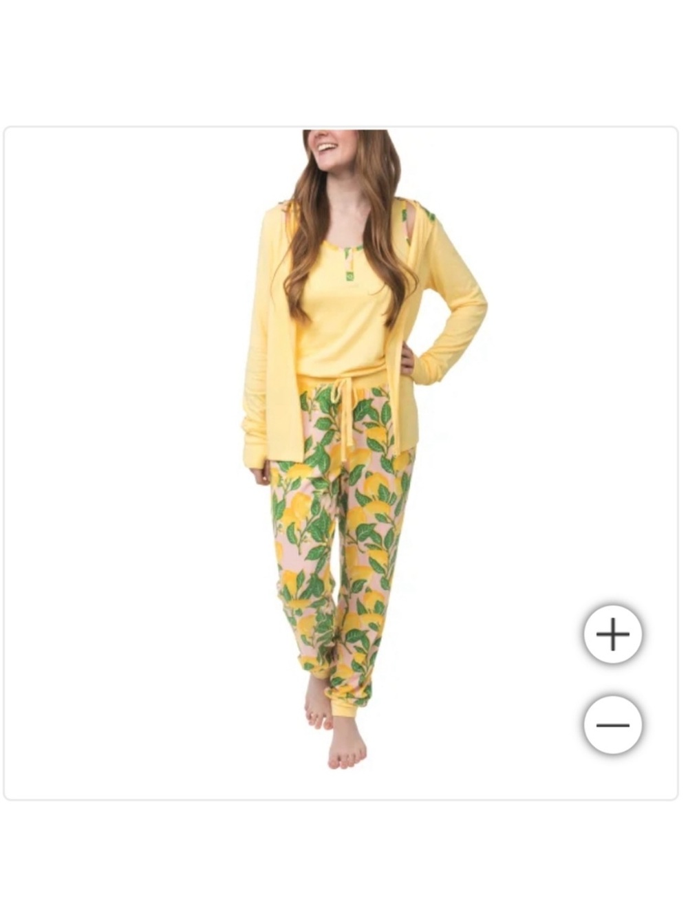 munki munki Yellow Lemon Print 3-Piece Loungewear Set NWT
